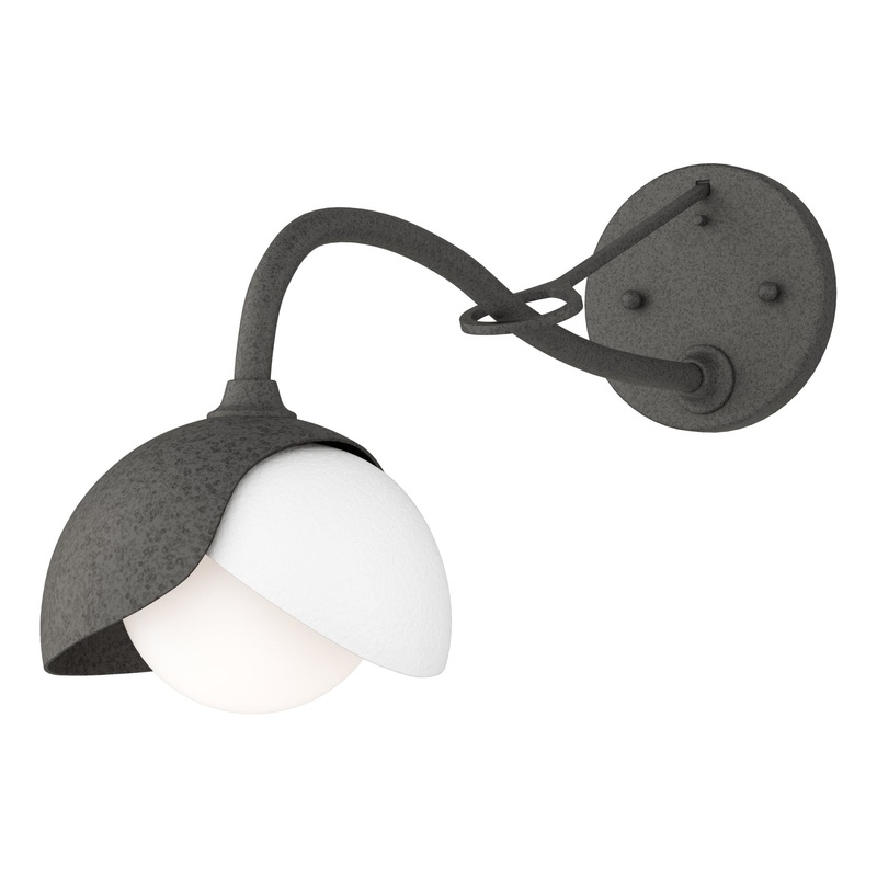 Brooklyn 1-Light Double Shade Long-Arm Sconce Natural Iron White