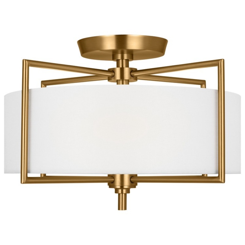 Ceiling Light Perno Semi-Flushmount Medium 2 Lamp Burnished Brass White Linen