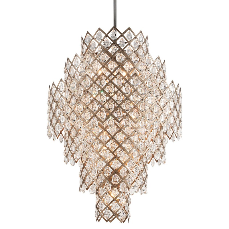 Corbett Lighting 214-717-SGL/SS Tiara 17 Light Chandelier Stria Gold Leaf/Stainless Steel