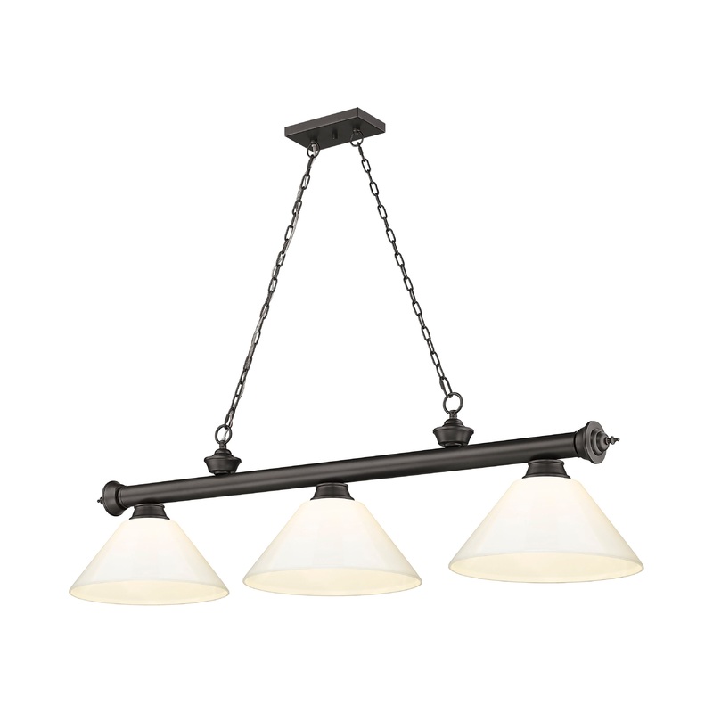 Cordon 3-Light Billiard Bronze Cone White Plastic