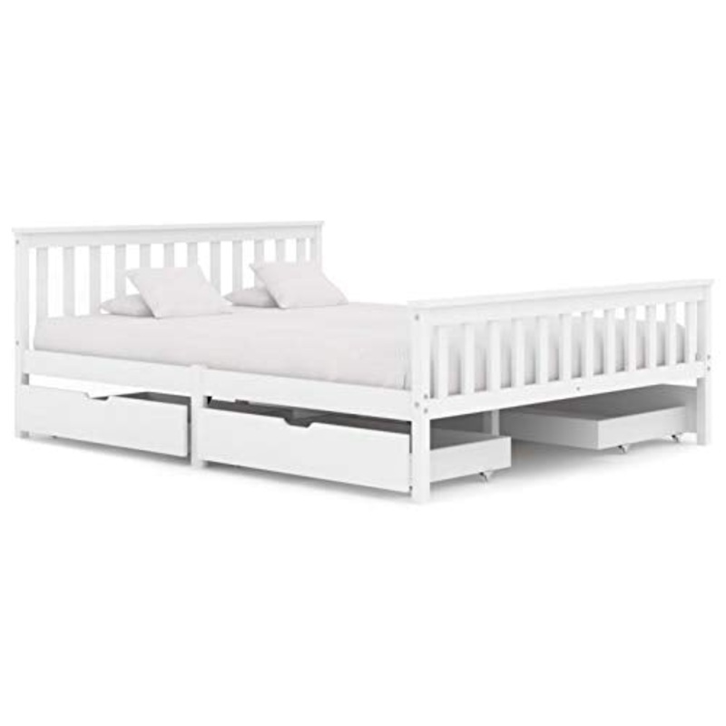 Lasamot Struttura Letto in Legno massello di Pino per Adulti, Bambini, Struttura Letto con 4 cassetti, Bianco, Dimensioni Materasso Adatte 160×200 cm (Senza Materasso)