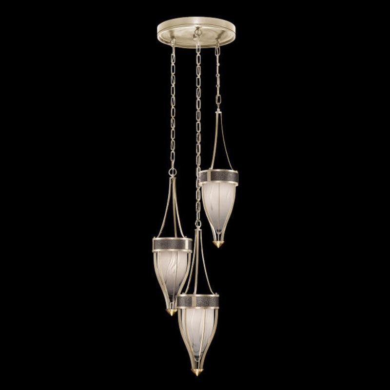 Mirage 17.5″W Round Pendant Champagne/Brass/Pebble