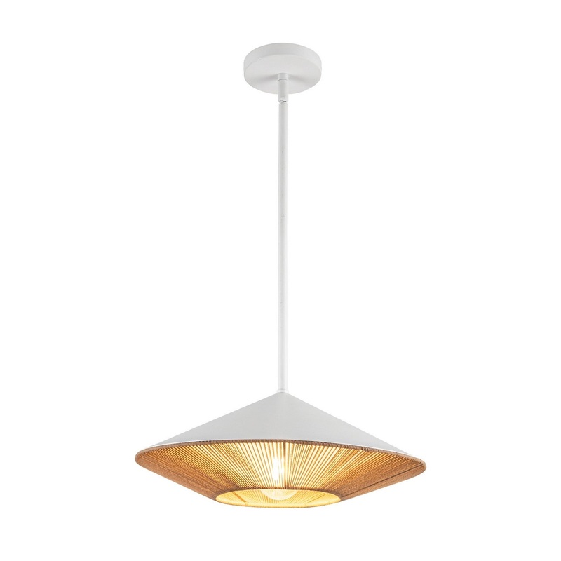 One Light Pendant from the Daphne Collection in White/Brown Cotton Rope Finish by Alora