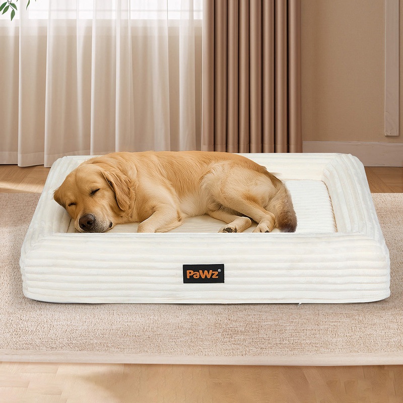 Pawz XL Size Orthopedic Dog Bed with Corduroy Removable Cover Waterproof Washable Beige