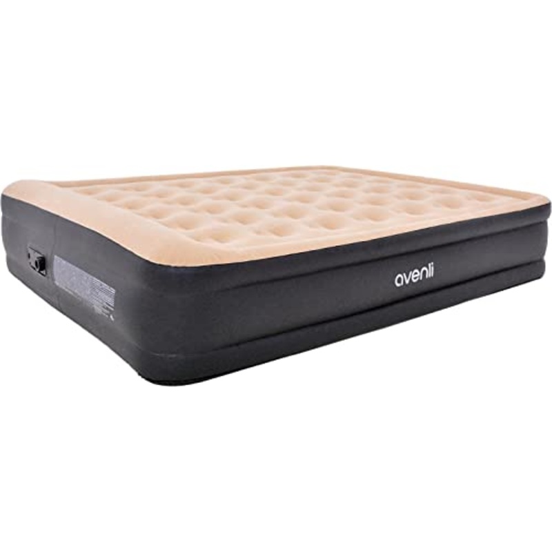 AVENLI Materasso Indoor Gonfiabile High Raised Queen Size 203x157x47 Floccato Nero Beige con Pompa Elettrica Integrata e Borsone