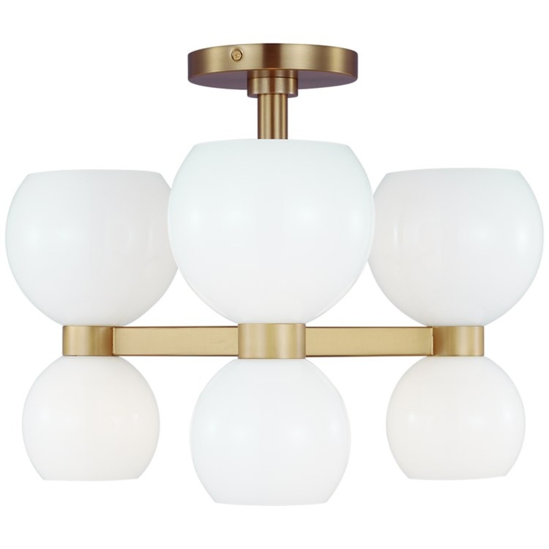 Ceiling Light Londyn Semi-Flushmount 6 Lamp Burnished Brass Milk White