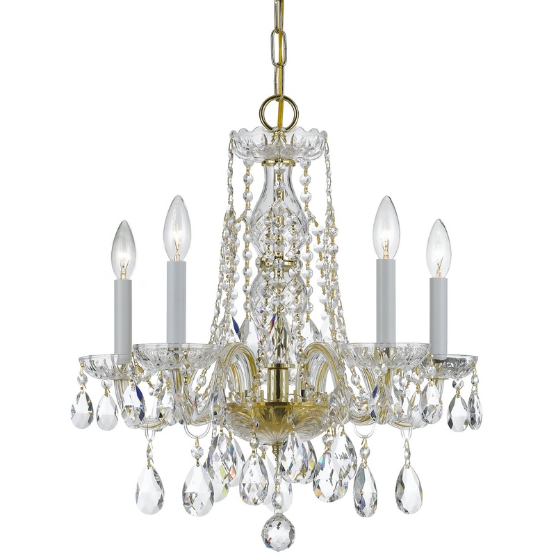 Crystorama 1061-PB-CL-MWP Traditional Crystal Five Light Mini Chandelier Polished Brass