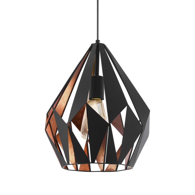 Lampada a sospensione EGLO CARLTON 1, lampada a sospensione a 1 punto luce vintage, lampada a sospensione retr in acciaio, colore: nero, rame, attacco: E27, diametro di 31 cm