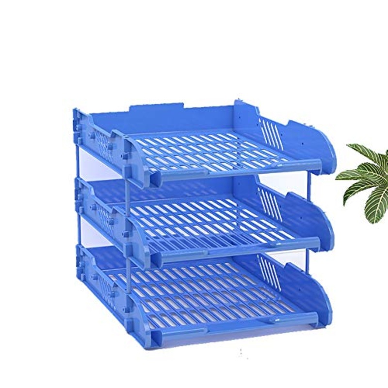 LCA Schedario Classificatore Verticale Schedario, Porta File A Tre Livelli, Stacking Rack, Scaffale di Archiviazione File Desktop, Titolare del File di Dati di Office, (Color : Blue, Size : A)
