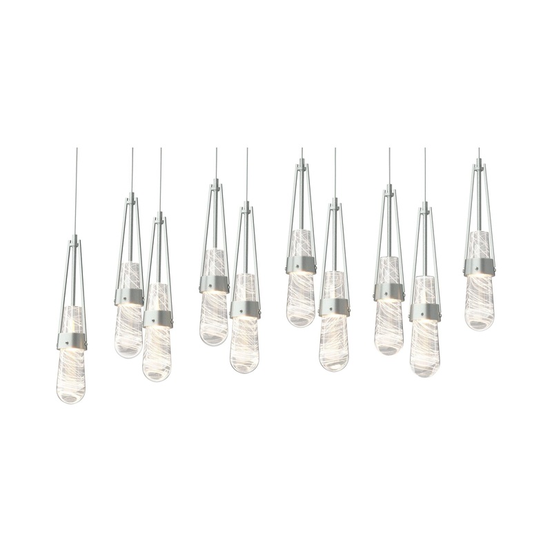 Link 10-Light Blown Glass Pendant Vintage Platinum Clear Glass with White Threading (YJ)