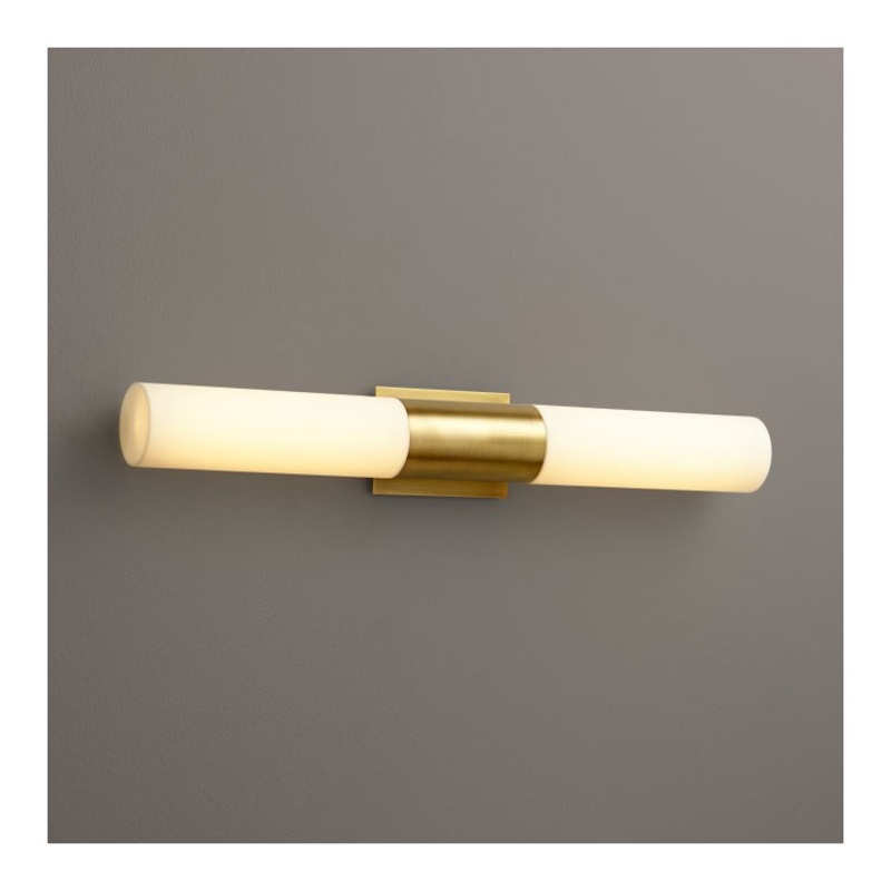 Magnum Two-Light Bathroom Vanity Fixture with Acrylic Shades – Aged Brass