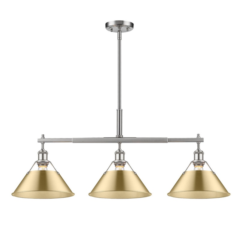 Three Light Linear Pendant from the Orwell Collection in Pewter Finish by Golden