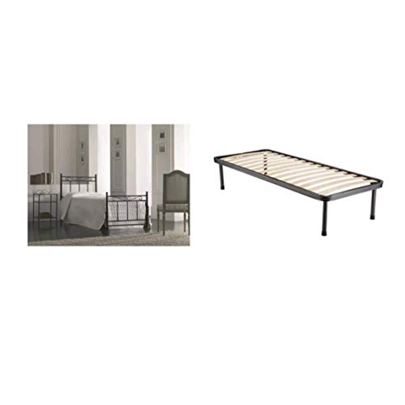 Letto Singolo in Ferro BATTUTO, Modello Rita, Vari Colori, 100% Made in Italy (Avorio, Sfumature Oro + Rete Compatibile 80×190 Top QUALITA’)