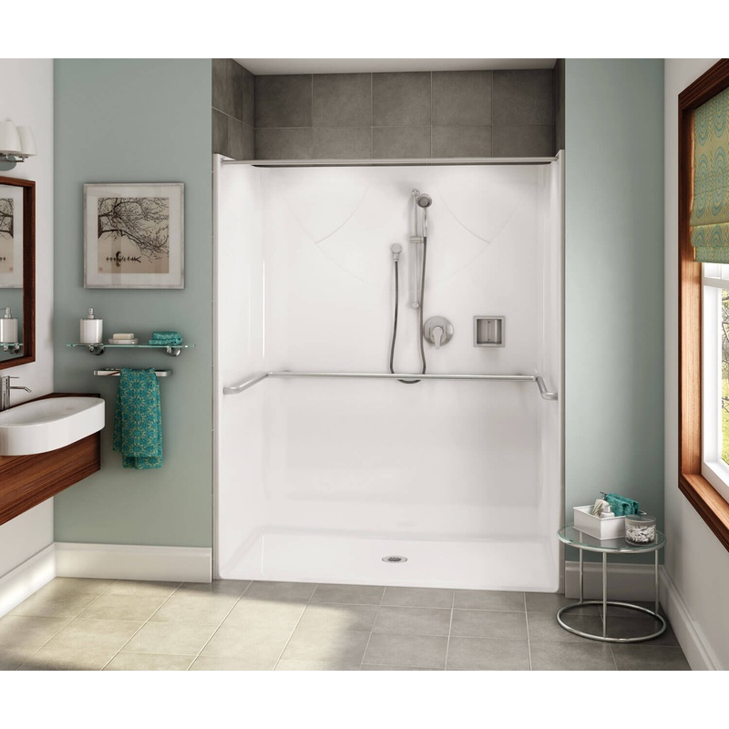 MAAX 106076-000-002-119 OPS-6030-RS ADA Compliant (without Seat) AcrylX Alcove Center Drain One-Piece Shower in White
