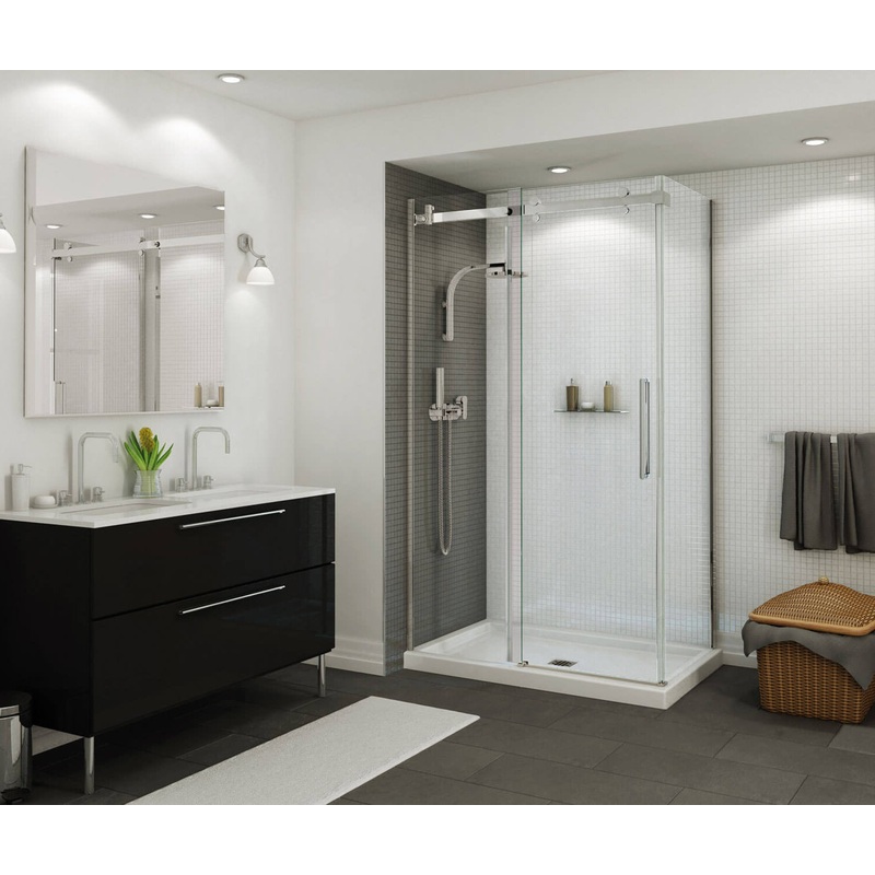 MAAX 420002-502-001-100 B3Square 4834 Acrylic Corner Left Shower Base in White with Center Drain