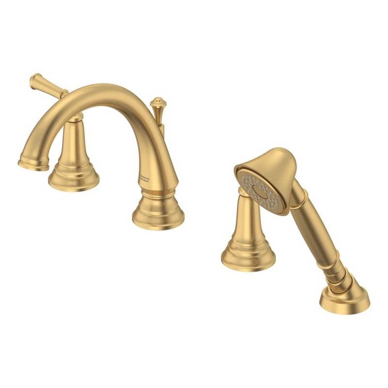 Roman Tub Trim Delancey Deck Mount with Handshower 2 Lever Brushed Cool Sunrise CALGreen/CEC ADA 4 Hole 2.5 Gallons per Minute