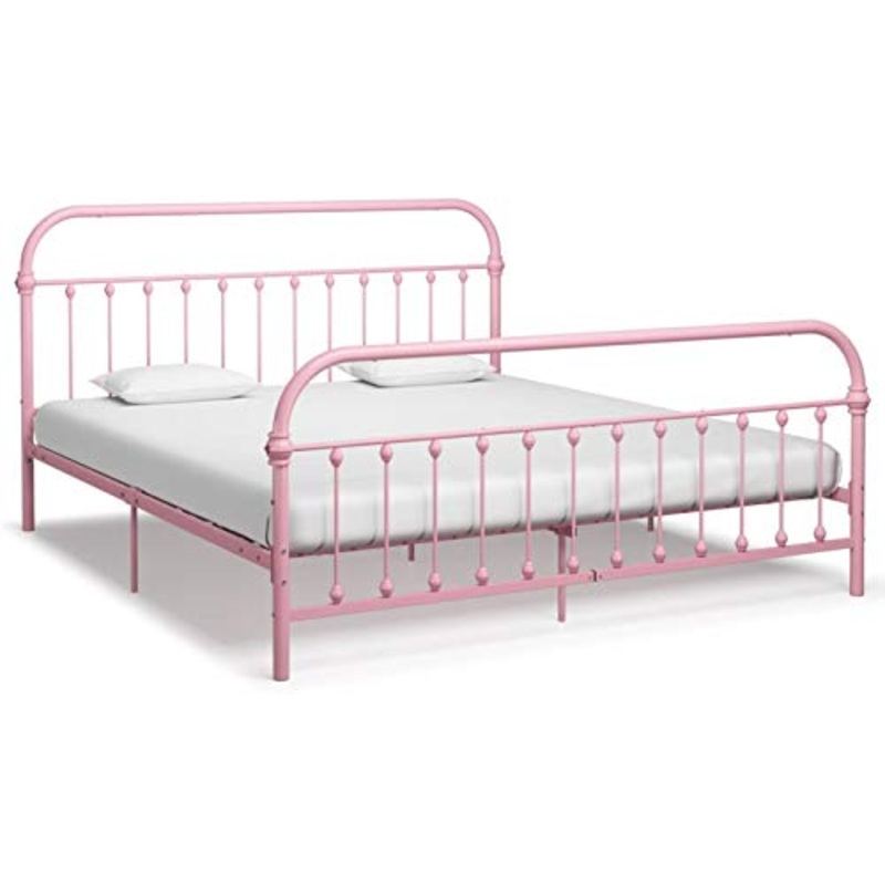 Tidyard Struttura Letto Matrimoniale in Metallo Rosa con Doghe 160/180×200 cm,Giroletto Matrimoniale in Metallo con Doghe 160/180×200 cm,Telaio Letto Matrimoniale in Metallo con Doghe