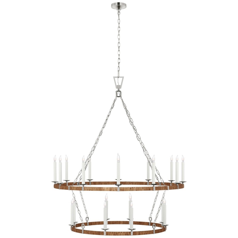 LED Chandelier from the Darlana Wrapped Collection in Polished Nickel And Natural Rattan Finish by Visual Comfort Signature