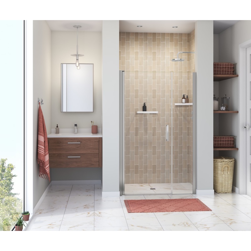 MAAX 138271-900-084-100 Manhattan 45-47 x 68 in. 6 mm Pivot Shower Door for Alcove Installation with Clear glass & Round Handle in Chrome