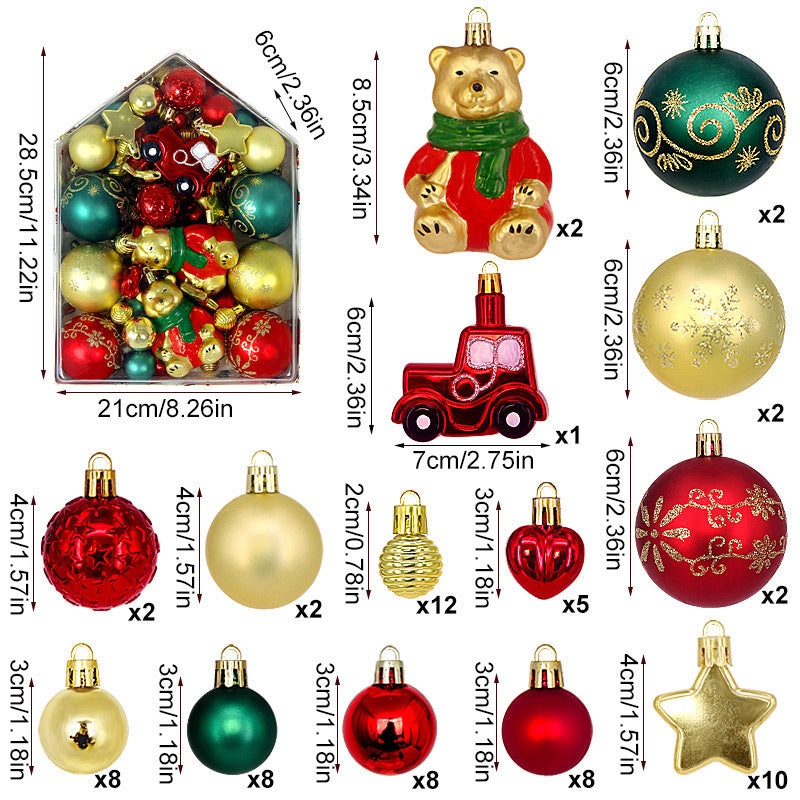 Bear 72-Piece Christmas Bauble Set – Hand-Painted House and Round Ornaments