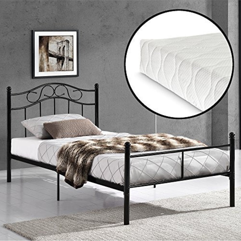 [en.casa] Letto Singolo Metallo 120×200 Nero Letto con Materasso per Ragazzi per Adulti