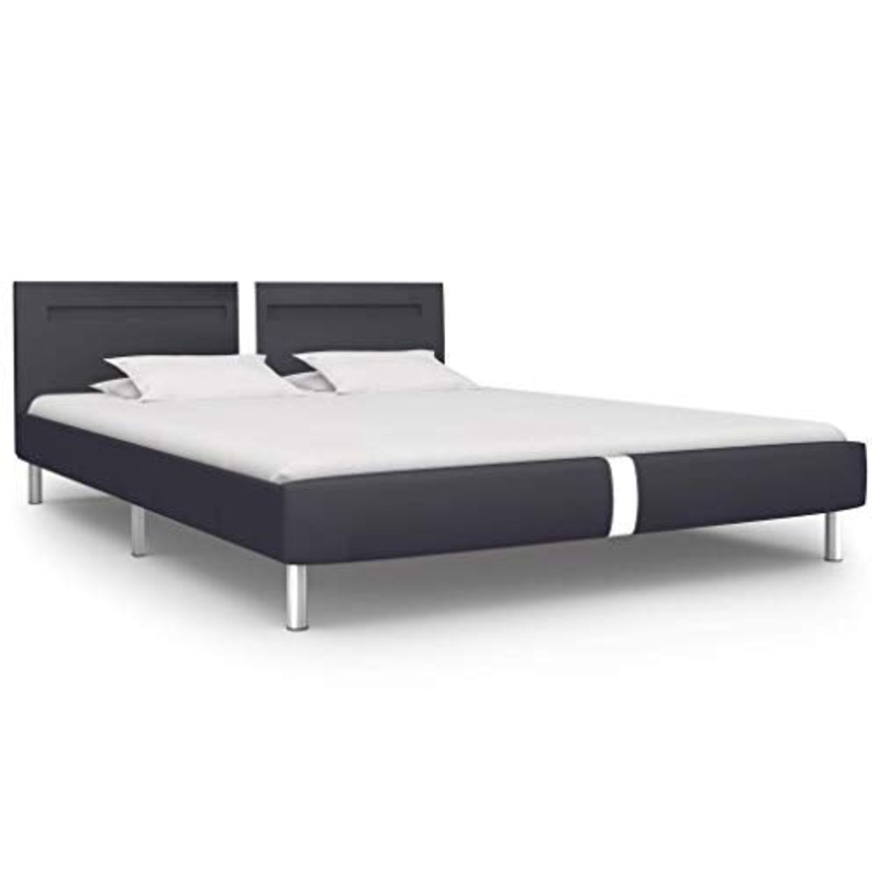 Festnight Struttura Letto Madrimoniale Moderno in Ecopelle Nero a Doghe Legno con LED,Giroletto Matrimoniale con Luci LED in Ecopelle,Letto Madrimoniale Moderno,Lett in Ecopelle 140×200/180×200 cm