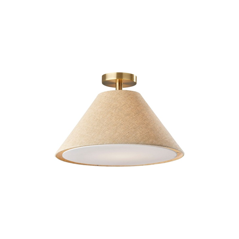 Hadley Flush Mount Light Brown Textured Fabric & Antique Brass