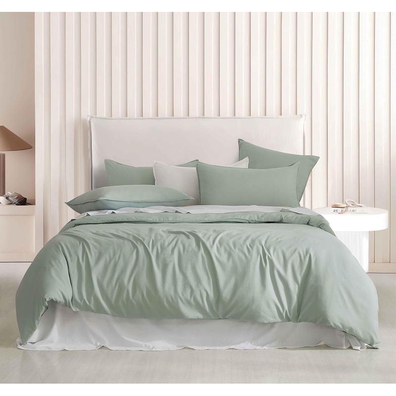 Vintage Washed Microfibre Quilt Cover Set (Sage, Double)