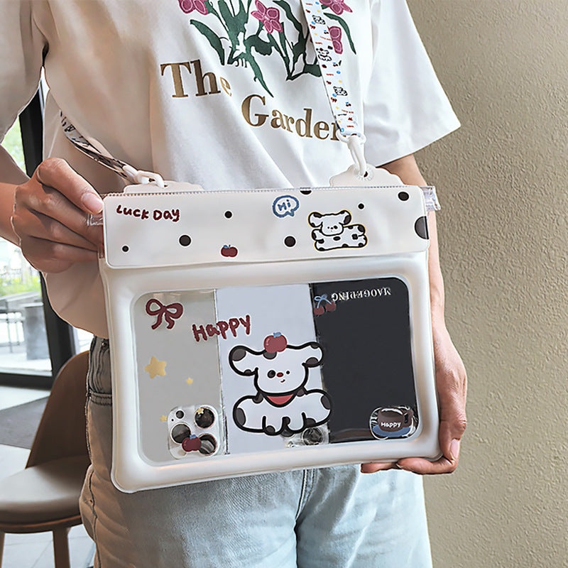2 Pcs Cartoon Dog Pattern On White Background Cute Floating Waterproof Pouch – Touch-Sensitive Screen & Adjustable Strap