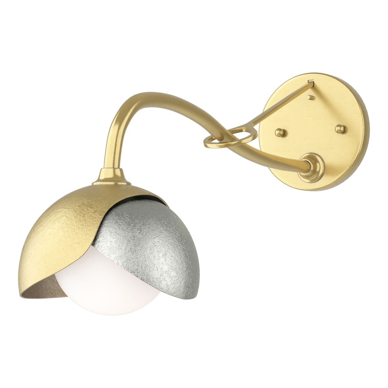 Brooklyn 1-Light Double Shade Long-Arm Sconce Modern Brass Sterling
