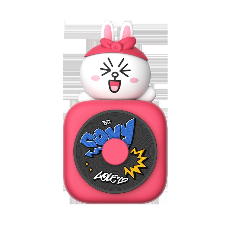 Car Air Freshener – CD Player Design with Spinning Record & Cute Character Topper(White bunny)