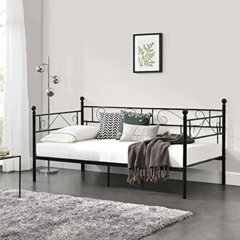 [en.casa] Divano Letto Metallo 200 x 90 cm Sofa Singolo Design Incluso Rete a Doghe Nero