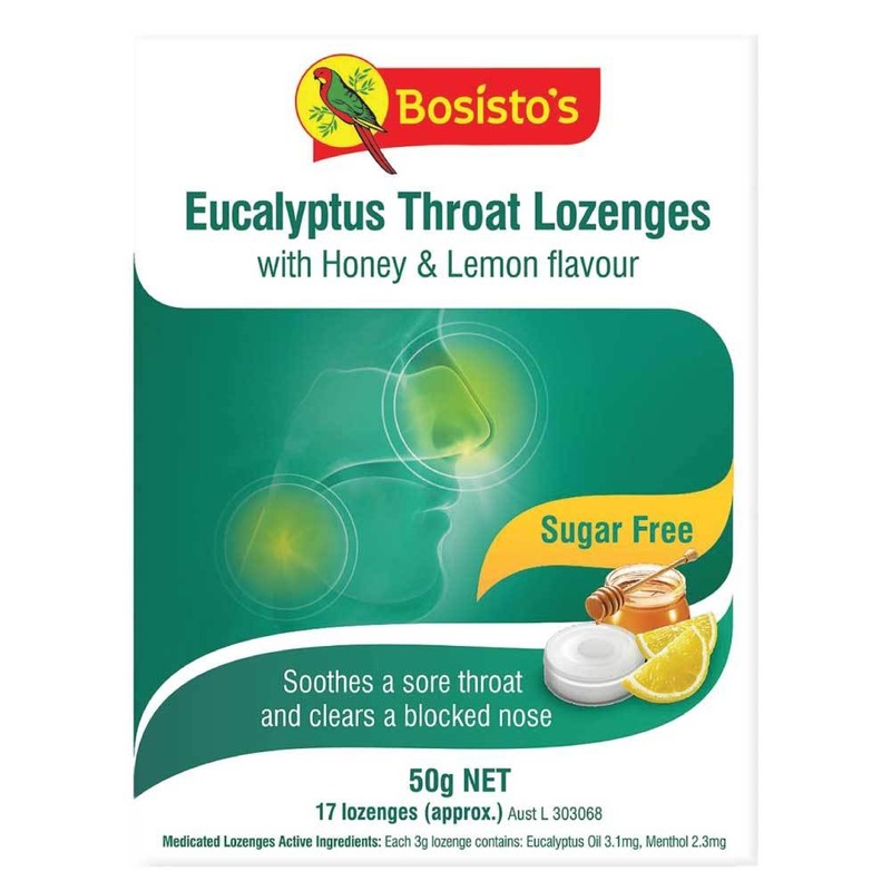 50g Eucalyptus Drops Bosisto’s Sugar Free Throat Honey Lemon Soothing Lozenges