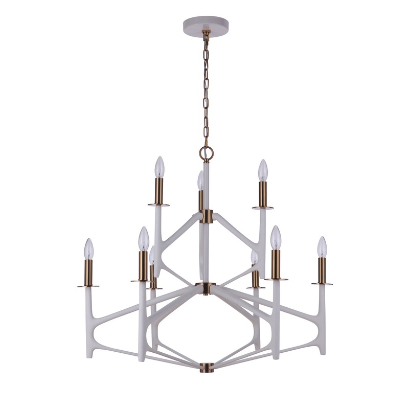 Craftmade 55529-MWWSB The Reserve Nine Light Chandelier Matte White / Satin Brass
