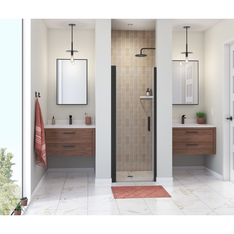 MAAX 138260-900-340-100 Manhattan 23-25 x 68 in. 6 mm Pivot Shower Door for Alcove Installation with Clear glass & Round Handle in Matte Black
