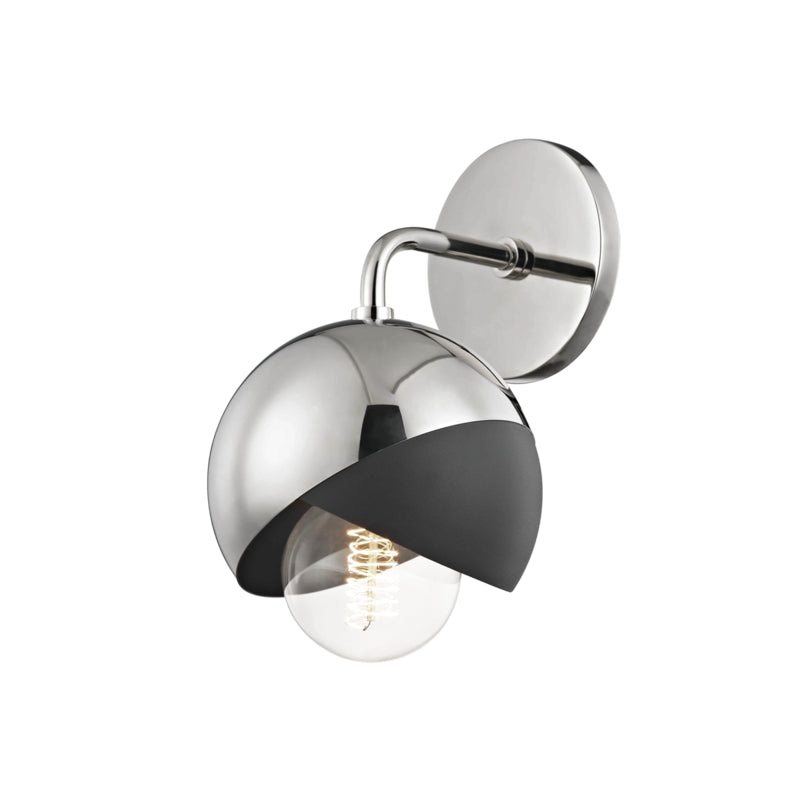 One Light Wall Sconce from the Emma Collection in Polished Nickel/Black Finish by Mitzi