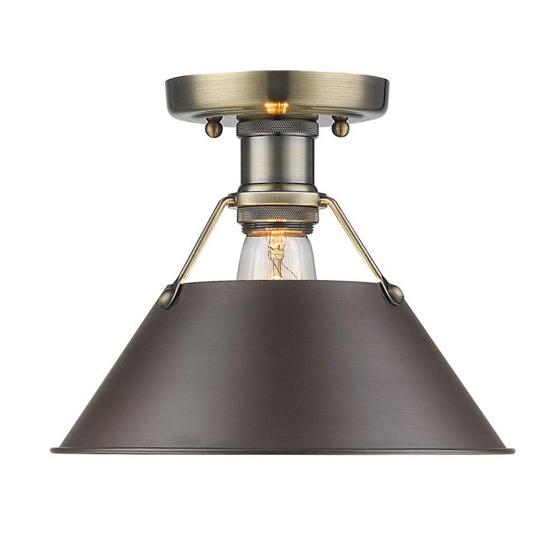 Orwell AB Flush Mount in Aged Brass with Rubbed Bronze Shade