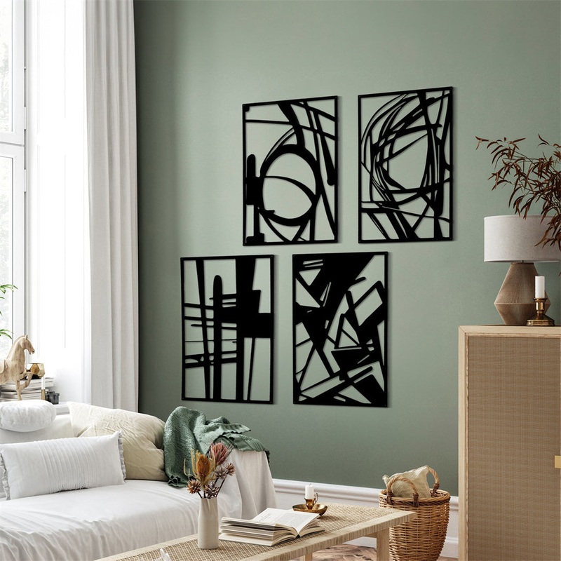 Yezi Metal Wall Art 4Pcs Abstract Minimalist Line Decor