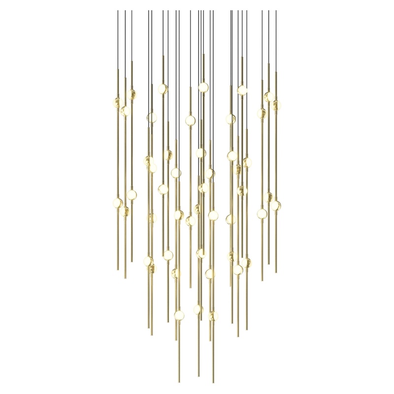 Aries 25″ Round LED Pendant Satin Brass with White Optical Acrylic 2700K 20′ Adjustable Cord