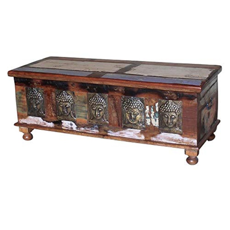ETNIC ART Etnicart – Cassapanca in legno e decori Buddha-120x46x47-LEGNO MASSELLO