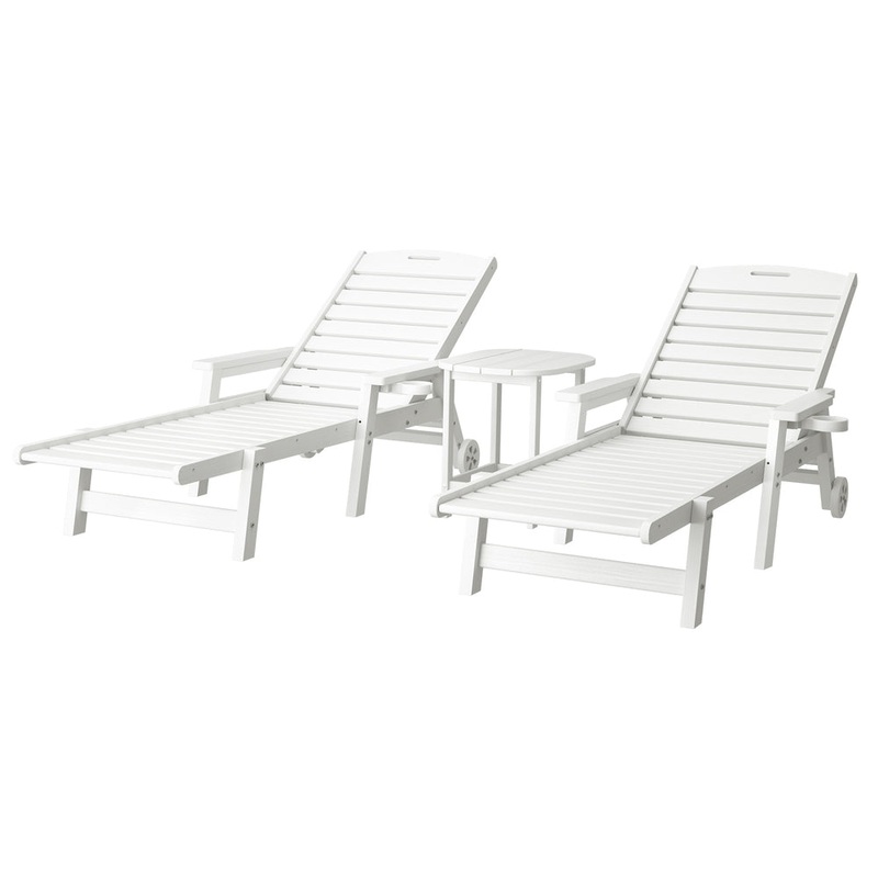 Gardeon Sun Lounge Lounger Beach Chair HDPE Patio Outdoor Furniture with Wheels White