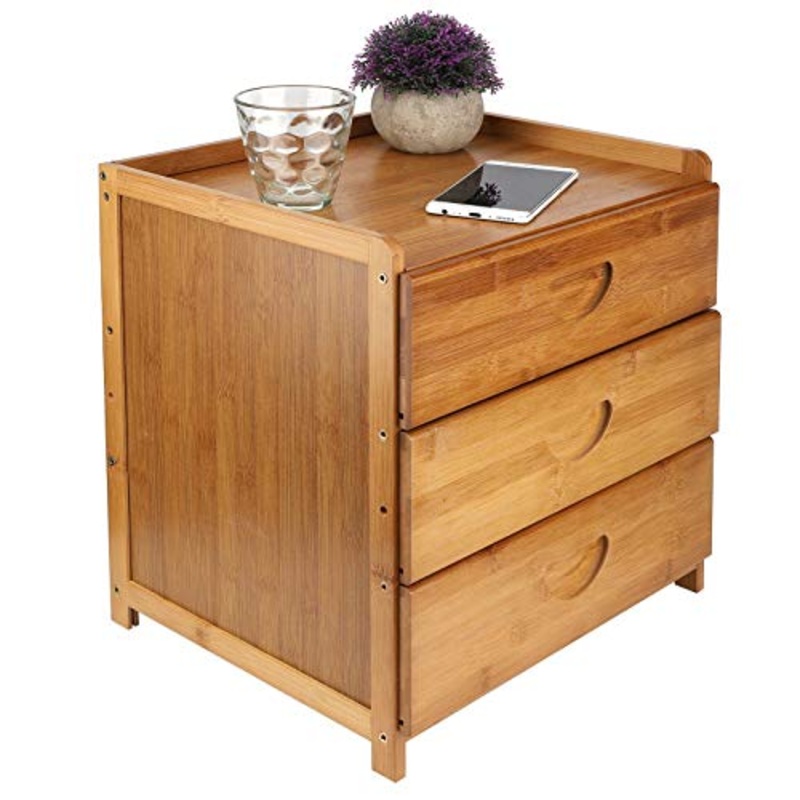 HYM Bamboo Comodino con 3 Cassetti Bed Stand Cabinet Bedroom Decoration Mobili Organizer
