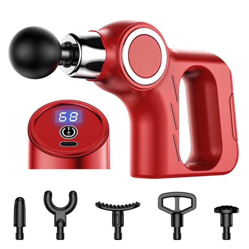 Professional Deep Tissue Percussion Massage Gun – 30 Speeds, 6 Heads & LCD Touch Screen(red)