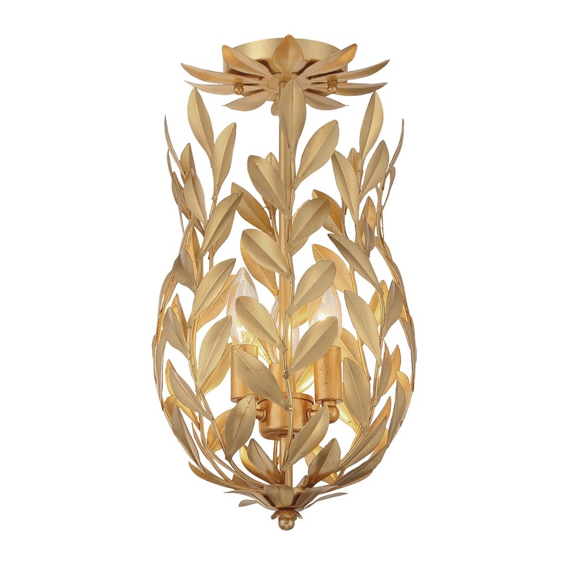 Three Light Semi Flush Mount from the Broche Collection in Antique Gold Finish by Crystorama