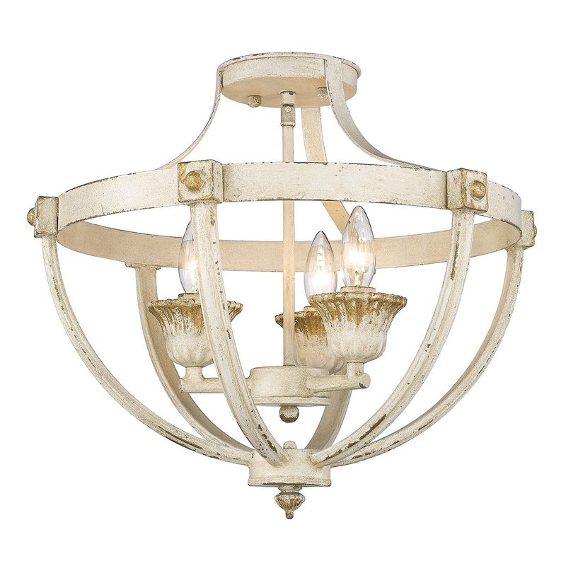 Three Light Semi-Flush Mount from the Jules Collection in Antique Ivory Finish by Golden