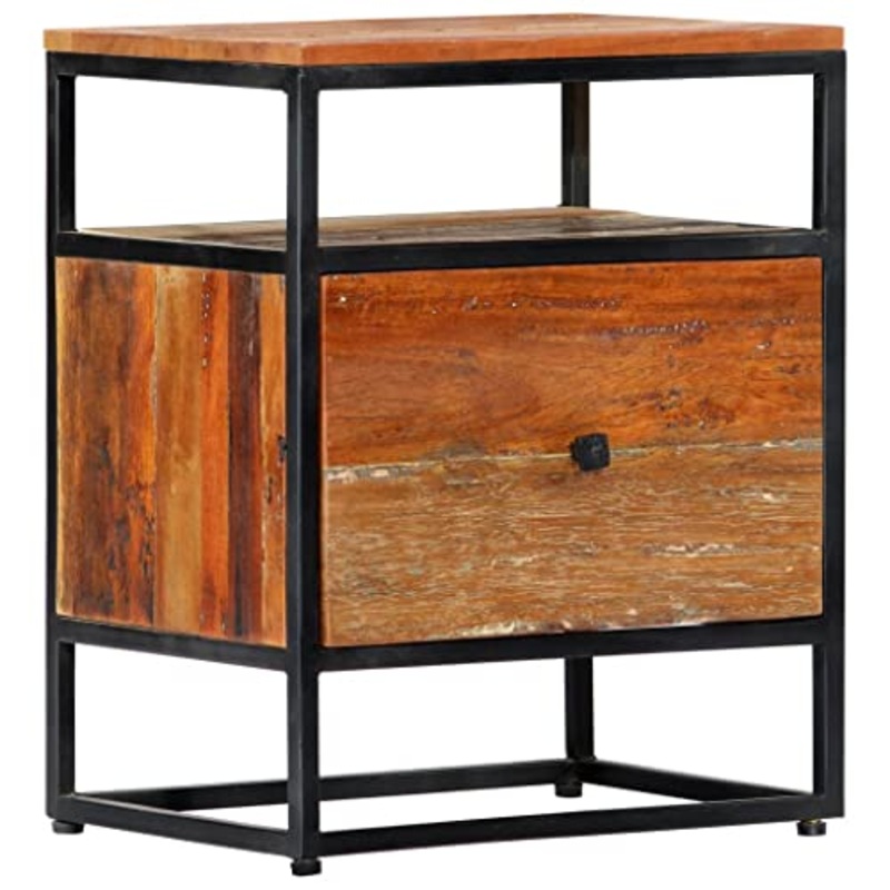 vidaXL Comodino Tavolino da Notte Solido Robusto Resistente Pratico Comodo Utile Armadietto Ampio 40x30x50 cm in Legno Massello di Recupero e Acciaio