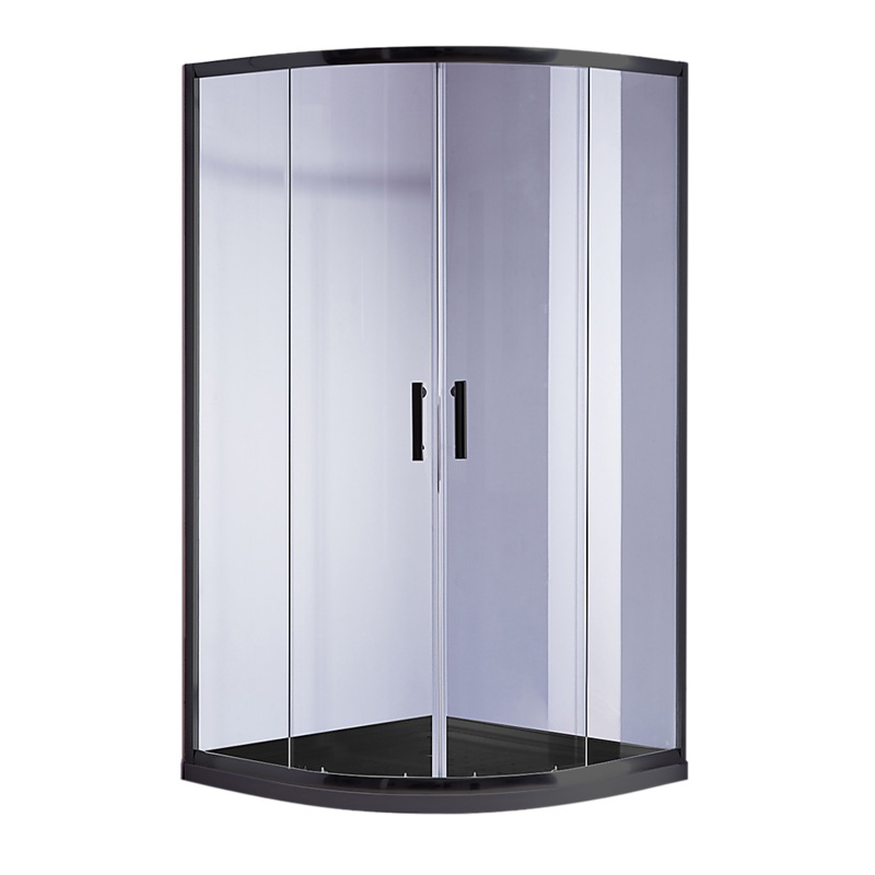 90 x 90cm Rounded Sliding 6mm Curved Shower Screen with Base in Black