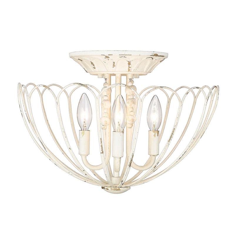 Four Light Semi-Flush Mount from the Marguerite Collection in Vintage Parisian White Finish by Golden