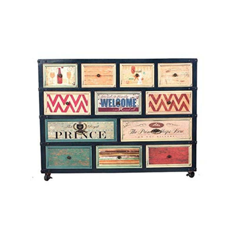 Heqianqian Cassettiera A Credenza Dodici cassetto Armadietti retr Rendere Vecchi mobili con la Rotella cassetti Governo di immagazzinaggio for Living Room Mobili per Camera da Letto