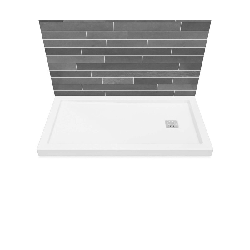 MAAX 420005-505-001-100 B3Square 6032 Acrylic Wall Mounted Shower Base in White with Left-Hand Drain